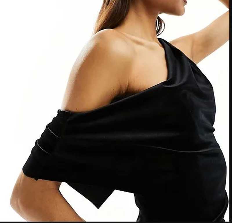Asos design velvet fallen shoulder pleat back midi dress in black 30  5275479 in Limassol - Dresses - sell, buy, ads on Bazaraki.com