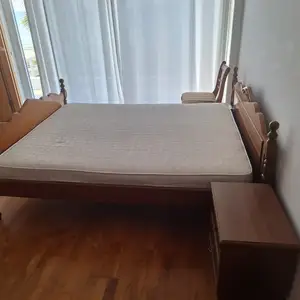 Wooden bed with matress & 2 bedside table, Larnaca — Perivolia Larnakas