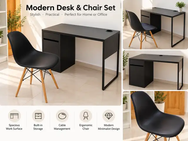Modern black desk with matching chair in good condition., Επαρχία Λεμεσού — Άγιος Τύχων