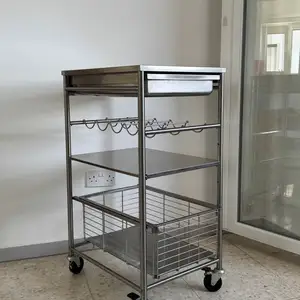 Stainless steel bar cart serving trolley with bottle rack & drawer, Επαρχία Πάφου — Προδρόμι
