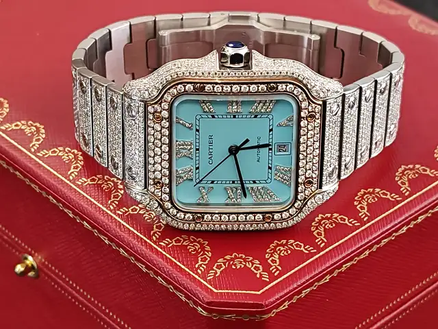Cartier santos xl 40mm iced out with tiffany dial, Nicosia — Latsia - Agios Eleftherios