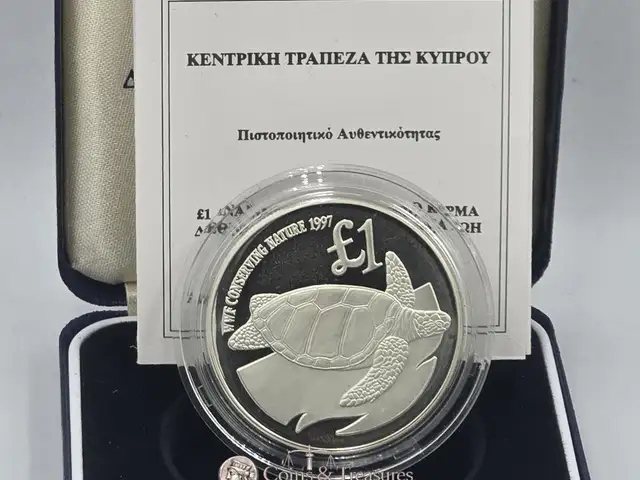 Cyprus 1997 silver proof 1 pound coin wwf turtle, Επαρχία Λευκωσίας — Λατσιά - Άγιος Γεώργιος