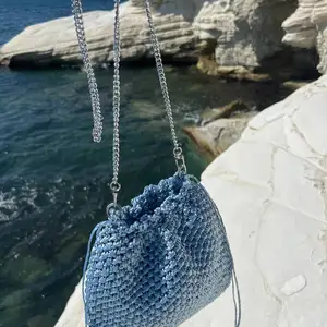 Premium raffia bucket bag - metallic blue -handmade, Limassol — Parekklisia