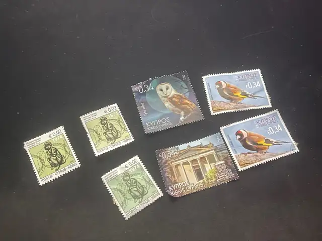 7 used cyprus bird & owl stamps thematic collectibles, Nicosia — Pera Chorio