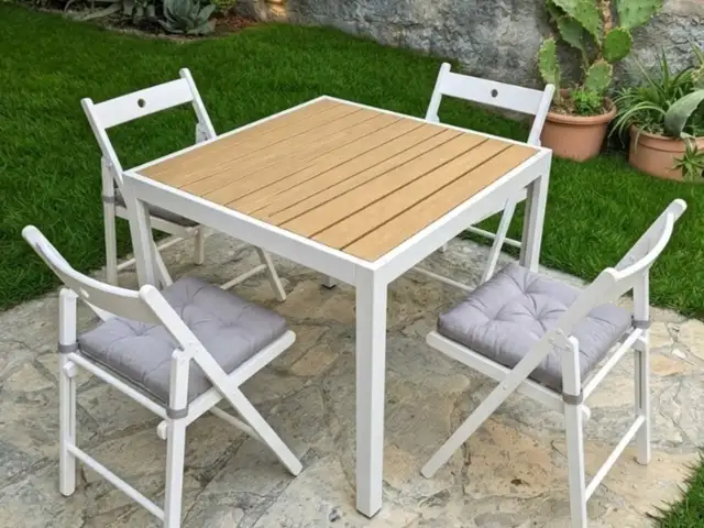 IKEA Outdoor Dining Set Table + 4 Folding Chairs with Cushions, Limassol — Agios Tychon Tourist Area