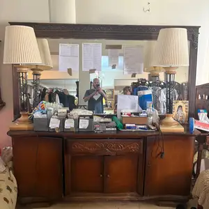 Vintage carved mahogany sideboard with full-width mirror, Larnaca — Perivolia Larnakas