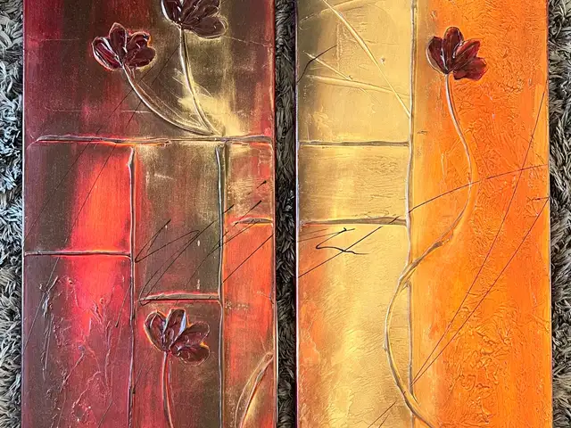 Textured floral wall art set of 2 canvases, red, gold & orange, Paphos — Argaka
