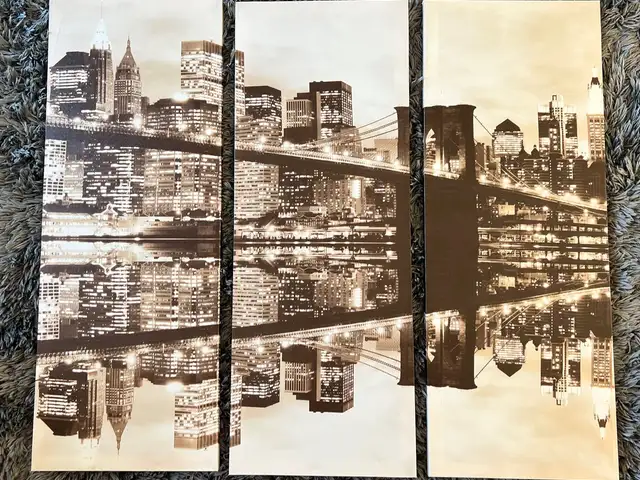 Brooklyn bridge night skyline 3 piece canvas wall art, Paphos — Argaka