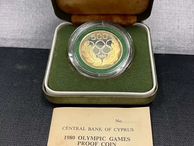 500 mils 1980 olympic games silver proof coin, Επαρχία Λευκωσίας — Στρόβολος - Άγιος Βασίλειος
