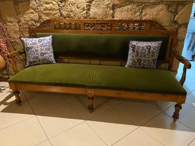 Tow old solid wood carved/traditional-cyriot style thee-seater sofas, Paphos — Pegeia