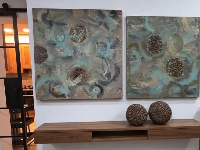 Complete 4-piece living room decor set 2 abstract canvases & 2 textured accent, Επαρχία Λεμεσού — Άγιος Τύχων Τουριστική Περιοχή