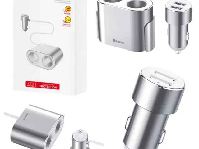 Car charger dual extender dual usb baseus high efficiency 95w 2.1a silver, Επαρχία Λεμεσού — Λεμεσός - Άγιος Ιωάννης