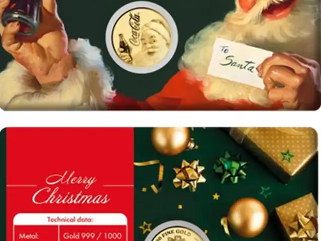 Coca cola santa christmas 1/1000 oz .999 gold in coin card 2023, Επαρχία Λευκωσίας — Λατσιά - Άγιος Γεώργιος