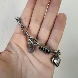 925 sterling silver girls thick chain bracelet heart tassel bangle woman jewelry, Famagusta — Paralimni