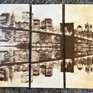 Brooklyn bridge night skyline 3 piece canvas wall art, Paphos — Argaka