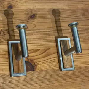 Set of 2x wall-mounted stainless steel and wood robe/coat hooks/hangers, Paphos — Paphos - Agios Theodoros