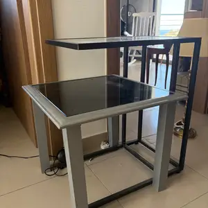 Contemporary set w/ aluminum side table+end metal table - tempered glass, Paphos — Paphos - Agios Theodoros