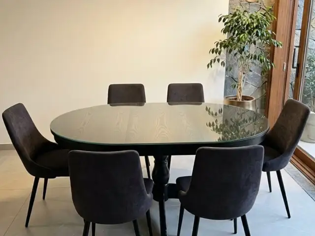 IKEA Round Dining Table Set with 6 Dark Grey Fabric Chairs + Extra Glass Top, Επαρχία Λεμεσού — Άγιος Τύχων Τουριστική Περιοχή