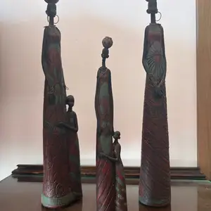 Vintage 1980s set 3x african women tall wooden figurines w/ethnic outfit-37/27cm, Paphos — Paphos - Agios Theodoros