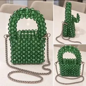 Green beaded evening bag with silver chain, Limassol — Kato Polemidia