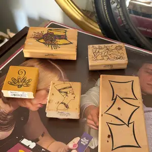 Rare 1980s collection of 6x wood-mounted rubber stamps-various designs &patterns, Επαρχία Πάφου — Paphos - Άγιος Θεόδωρος