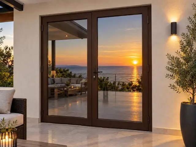 Dark Brown Aluminium double doors and windows with tinted windows, Limassol — Ekali