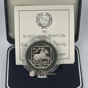 Cyprus 1991 silver proof 50 cents coin in official box + coa, Nicosia — Latsia - Agios Georgios