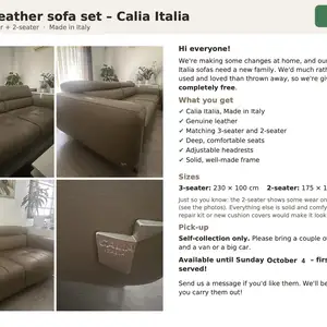 Free - italian leather 2 sofa set - calia italia, Επαρχία Λεμεσού — Άγιος Αθανάσιος