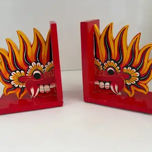 Pair of wooden bookends carved&painted w/traditional gini raksha-fire demon mask, Paphos — Paphos - Agios Theodoros