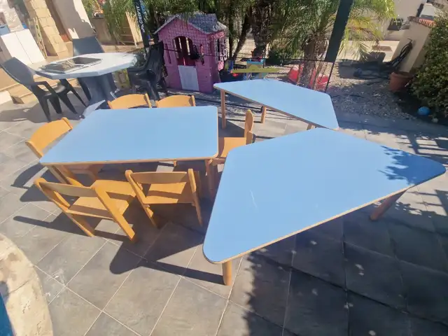 Kids Wooden Table & Chair Set 3 Tables + 12 Chairs Very Good Condition, Paphos — Chlorakas
