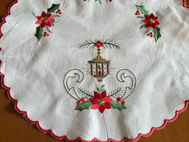 Christmas round embroidered tablecloth, Επαρχία Λευκωσίας — Στρόβολος - Άγιος Δημήτριος