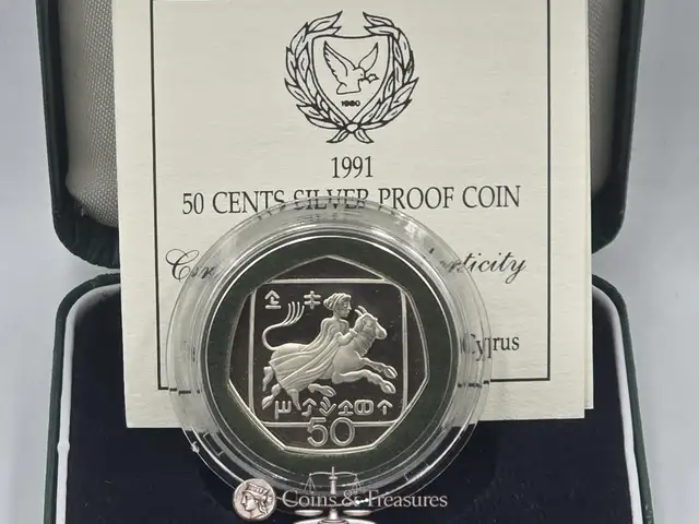Cyprus 1991 silver proof 50 cents coin in official box + coa, Επαρχία Λευκωσίας — Λατσιά - Άγιος Γεώργιος