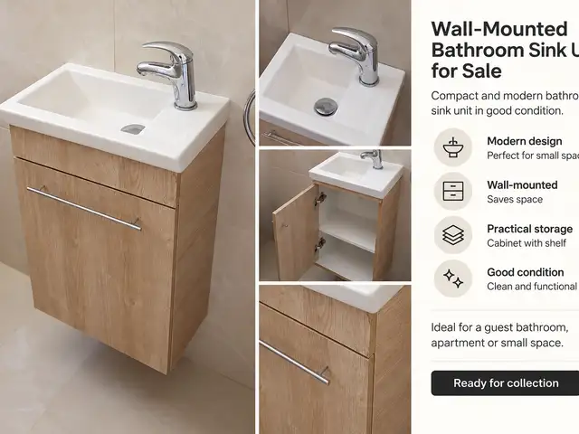 Wall-mounted bathroom vanity with ceramic sink and mixer tap, Επαρχία Λεμεσού — Άγιος Τύχων