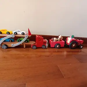 Wooden toys like trucks, cars, cash register and doctor set, road puzzle, Paphos — Empa