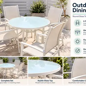 Outdoor dining set with a round glass-top table and 4 matching chairs, Limassol — Agios Tychon