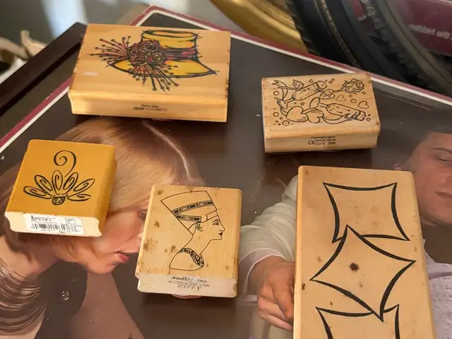 Rare 1980s collection of 6x wood-mounted rubber stamps-various designs &patterns, Paphos — Paphos - Agios Theodoros