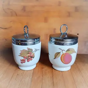 Vintage Royal Worcester Evesham Porcelain Egg Coddlers Pair, King Size, Paphos — Kissonerga
