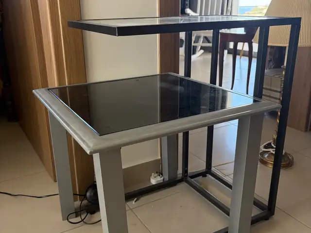 Contemporary set w/ aluminum side table+end metal table - tempered glass, Paphos — Paphos - Agios Theodoros
