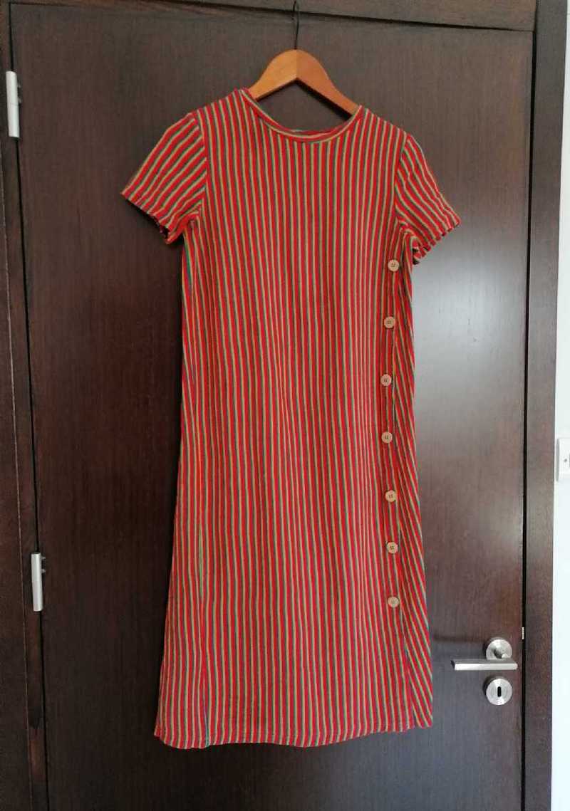 strapless open back dress Zara Striped Floral Midi Dress Button Front Tie Waist Red & White Women  Size S main image 1