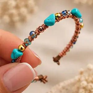 Handmade copper & turquoise bracelet, Paphos — Geroskipou