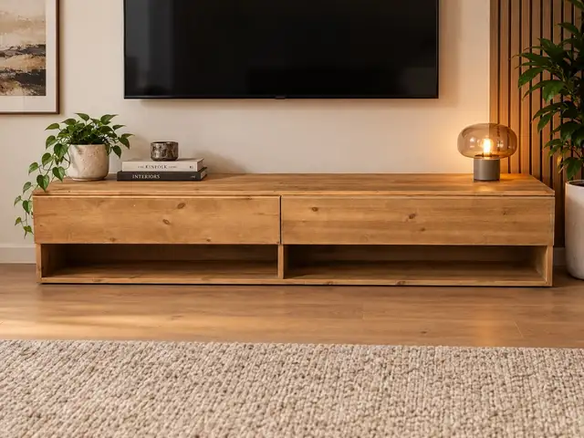 Wall hanging light wood effect unit with 2 drawers and 2 open shelves, Paphos — Pegeia