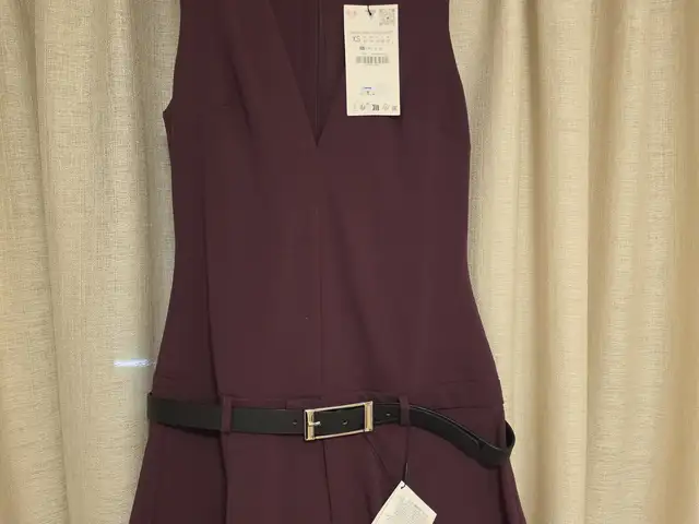 Zara womens belted pleat dress burgundy size xs, Limassol — Limassol - Agia Zoni