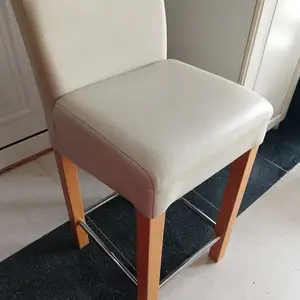 Bar oak stool, lkea cream leather, Paphos — Tala