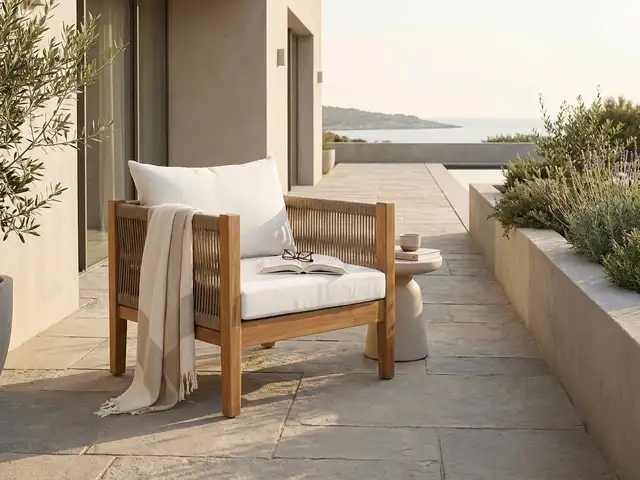 Solid teak outdoor lounge chair with rope, Επαρχία Πάφου — Κισσόνεργα