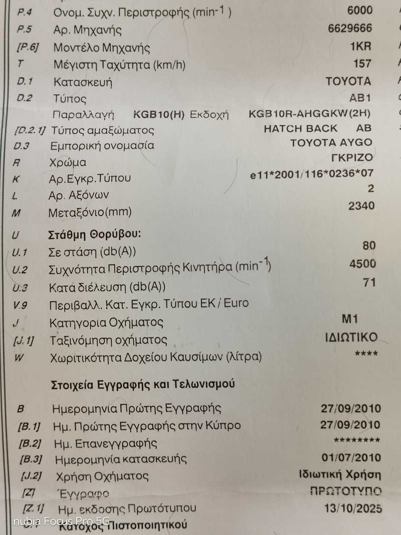 2010 Toyota Aygo 1,0L 2010 Cyprus