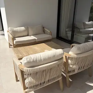 Outoor seating set bench 2 chairs table wood cushions, Nicosia — Egkomi
