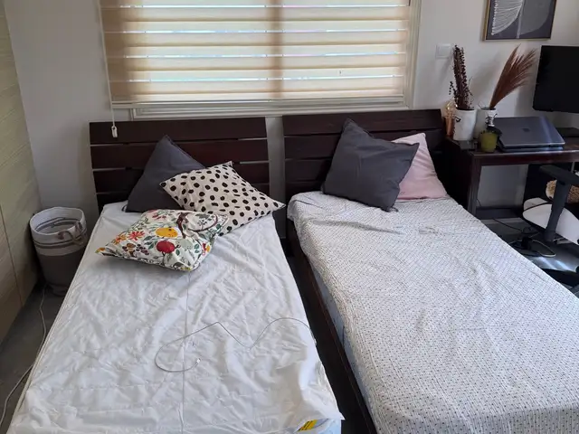 Wooden single beds with mattresses, Paphos — Tombs Of the Kings