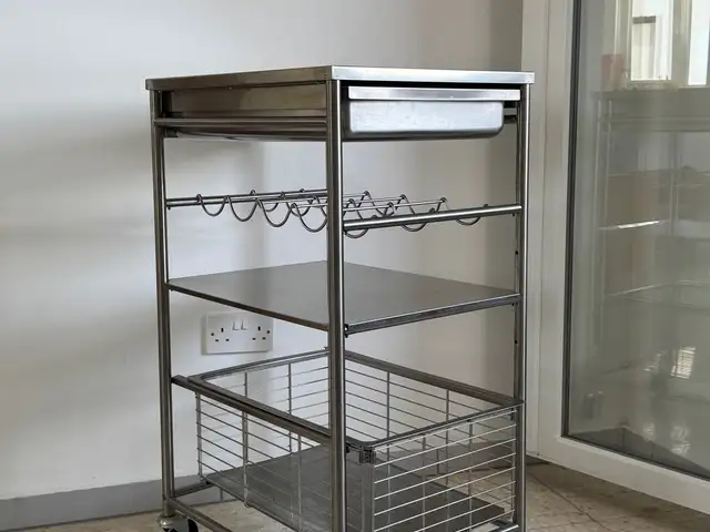 Stainless steel bar cart serving trolley with bottle rack & drawer, Επαρχία Πάφου — Προδρόμι