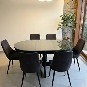 IKEA Round Dining Table Set with 6 Dark Grey Fabric Chairs + Extra Glass Top, Επαρχία Λεμεσού — Άγιος Τύχων Τουριστική Περιοχή