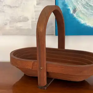 Rare 1970s wood oval trivet fruit foldable basket handmade multi-purpose storage, Επαρχία Πάφου — Paphos - Άγιος Θεόδωρος